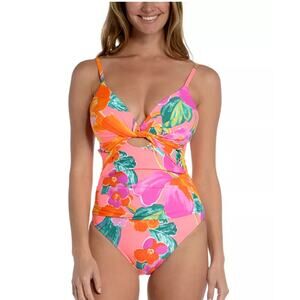 La Blanca Isla Del Sol Twist-Front Swimsuit Women’s Size 12 Tropical One Piece